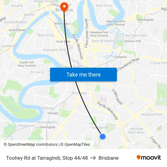 Toohey Rd at Tarragindi, Stop 44/48 to Brisbane map