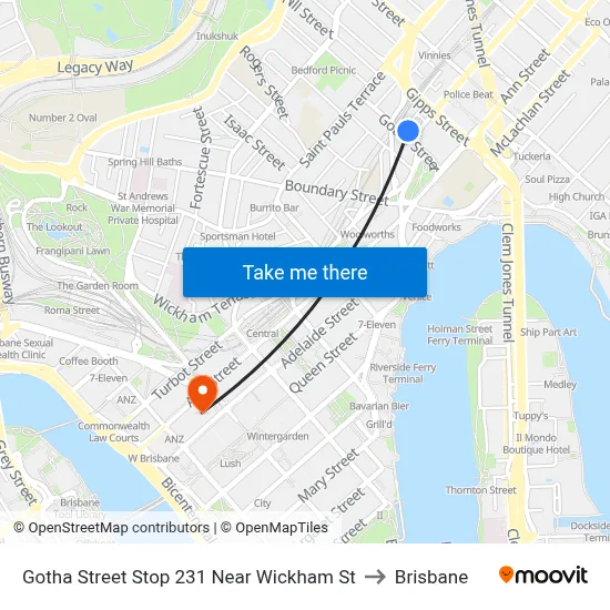 Gotha Street Stop 231 Near Wickham St to Brisbane map