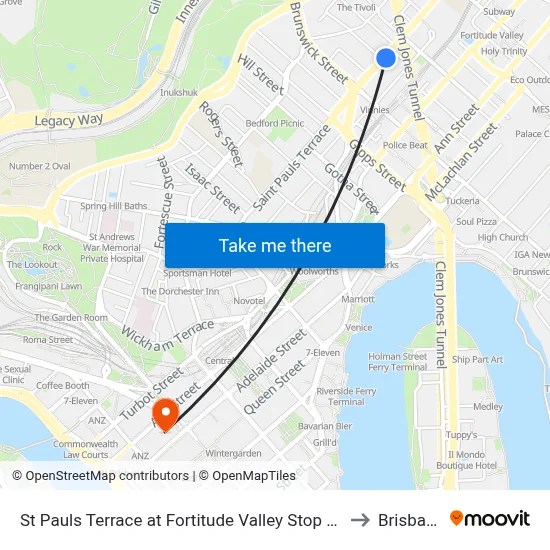 St Pauls Terrace at Fortitude Valley Stop 240 to Brisbane map