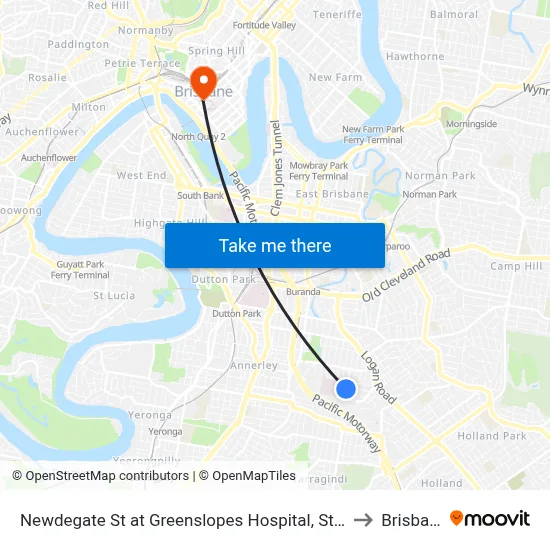 Newdegate St at Greenslopes Hospital, Stop 23 to Brisbane map