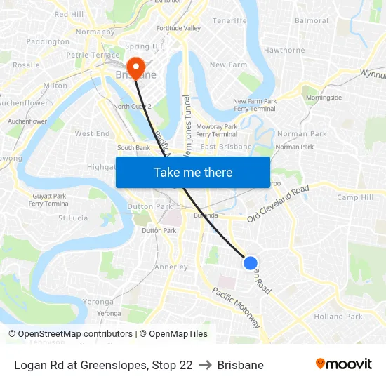 Logan Rd at Greenslopes, Stop 22 to Brisbane map