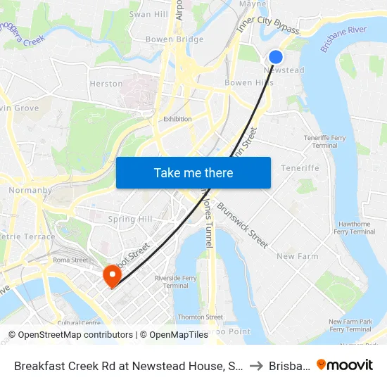 Breakfast Creek Rd at Newstead House, Stop 12 to Brisbane map