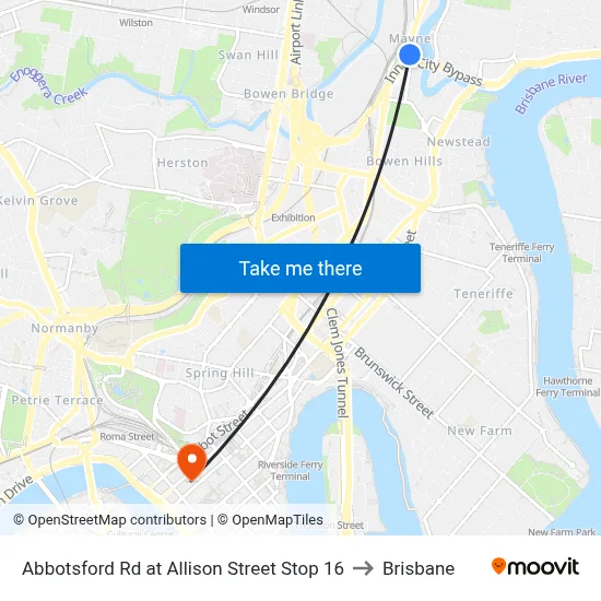 Abbotsford Rd at Allison Street Stop 16 to Brisbane map
