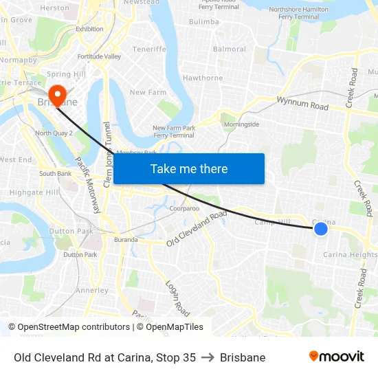 Old Cleveland Rd at Carina, Stop 35 to Brisbane map