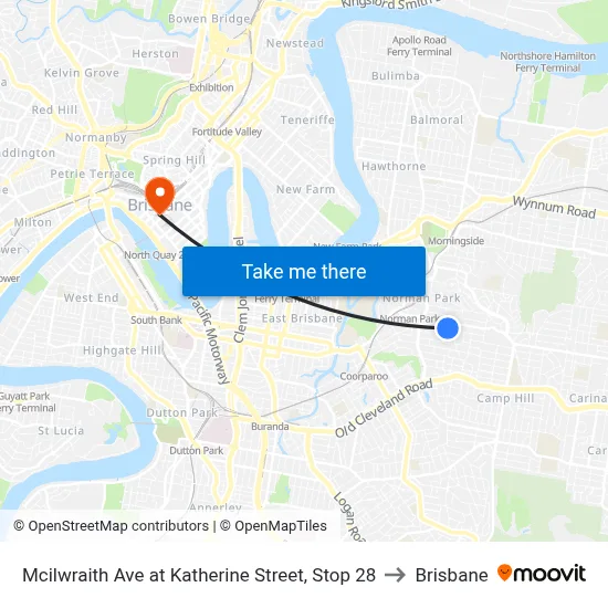 Mcilwraith Ave at Katherine Street, Stop 28 to Brisbane map