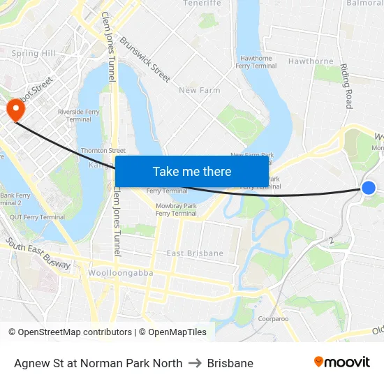 Agnew St at Norman Park North to Brisbane map