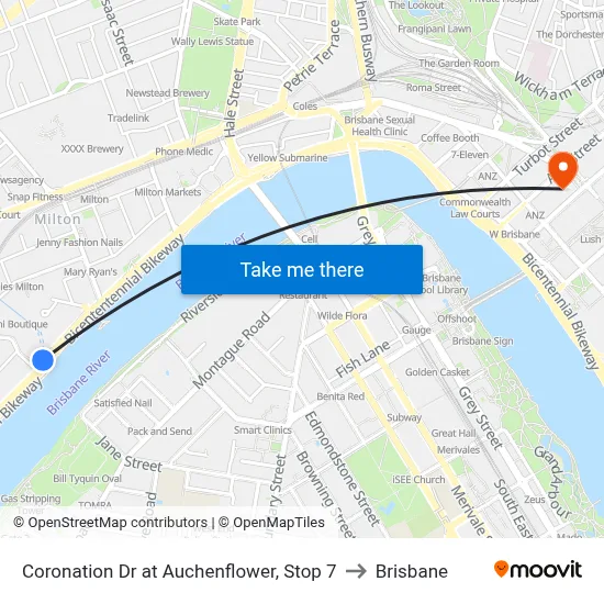 Coronation Dr at Auchenflower, Stop 7 to Brisbane map