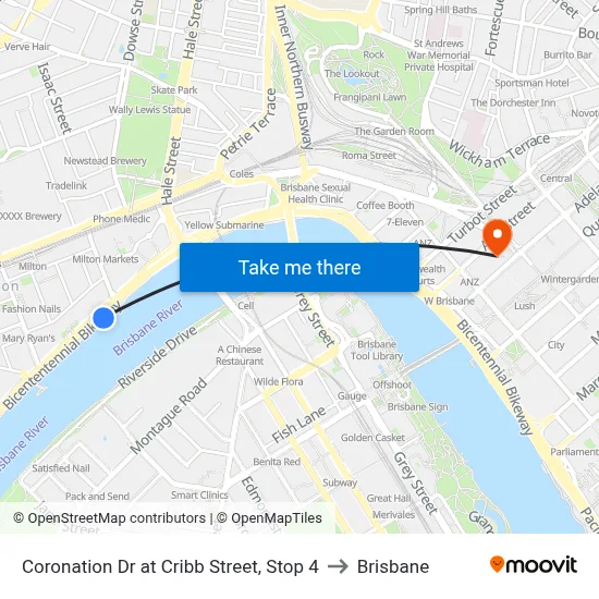 Coronation Dr at Cribb Street, Stop 4 to Brisbane map