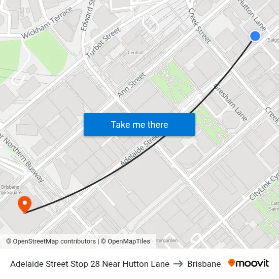 Adelaide Street Stop 28 Near Hutton Lane to Brisbane map