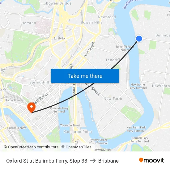 Oxford St at Bulimba Ferry, Stop 33 to Brisbane map