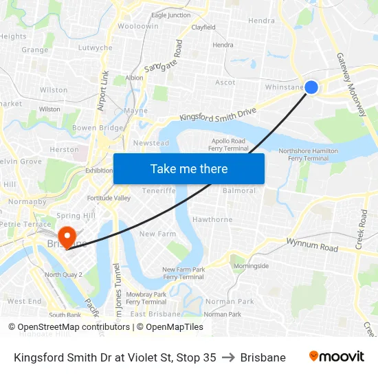 Kingsford Smith Dr at Violet St, Stop 35 to Brisbane map