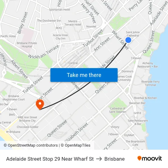 Adelaide Street Stop 29 Near Wharf St to Brisbane map
