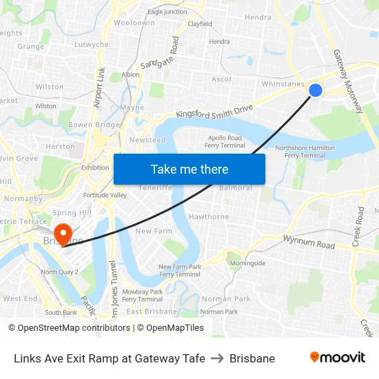 Links Ave Exit Ramp at Gateway Tafe to Brisbane map