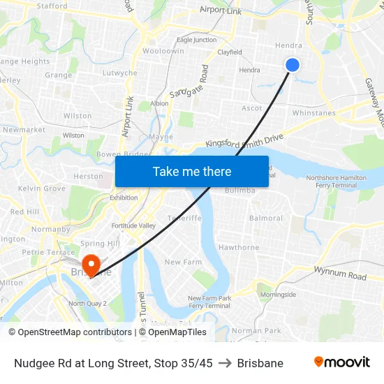 Nudgee Rd at Long Street, Stop 35/45 to Brisbane map