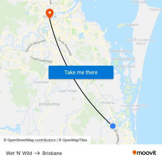 Wet 'N' Wild to Brisbane map