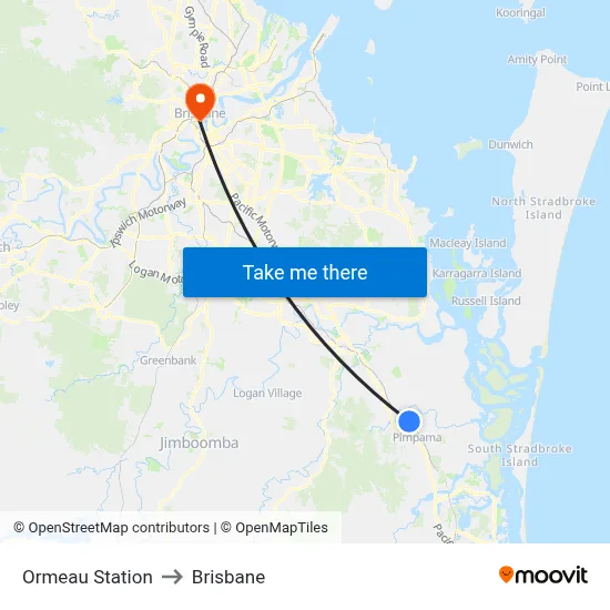 Ormeau Station to Brisbane map