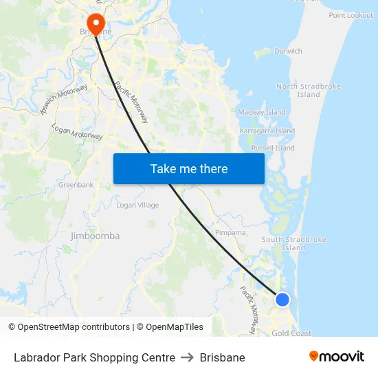 Labrador Park Shopping Centre to Brisbane map