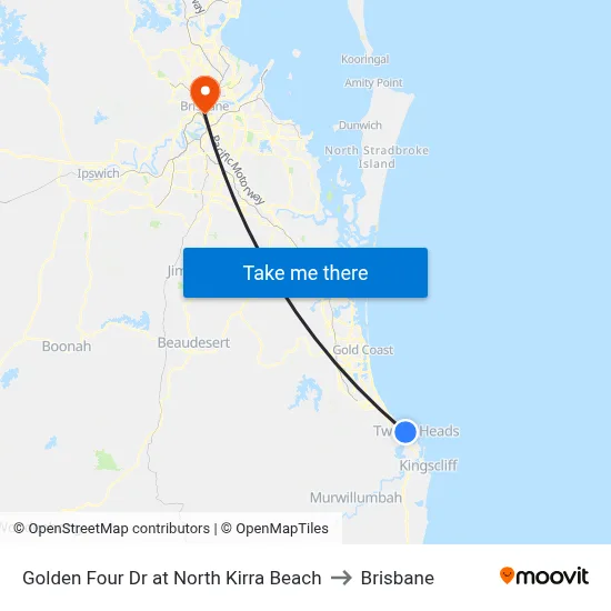 Golden Four Dr at North Kirra Beach to Brisbane map