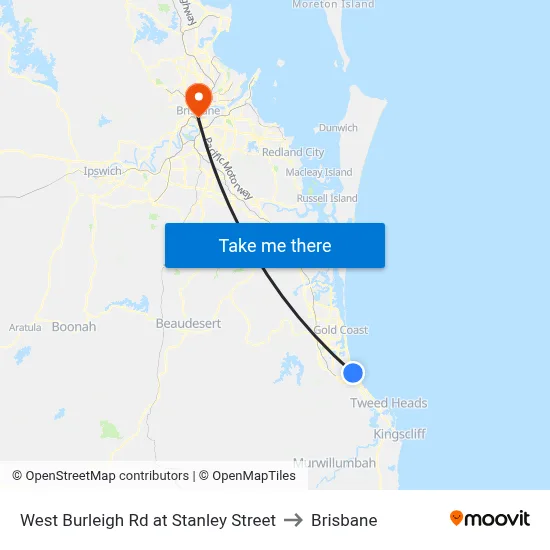 West Burleigh Rd at Stanley Street to Brisbane map