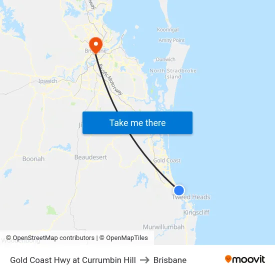 Gold Coast Hwy at Currumbin Hill to Brisbane map