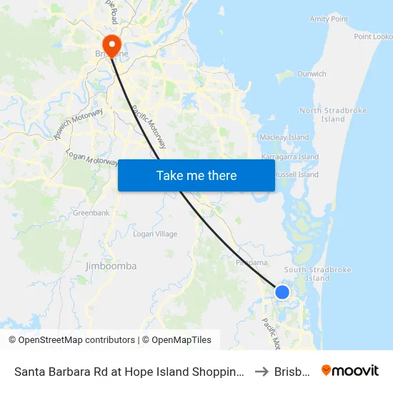 Santa Barbara Rd at Hope Island Shopping Centre to Brisbane map
