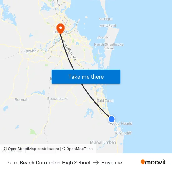 Palm Beach Currumbin High School to Brisbane map