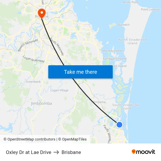 Oxley Dr at Lae Drive to Brisbane map