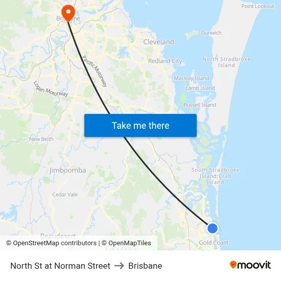 North St at Norman Street to Brisbane map