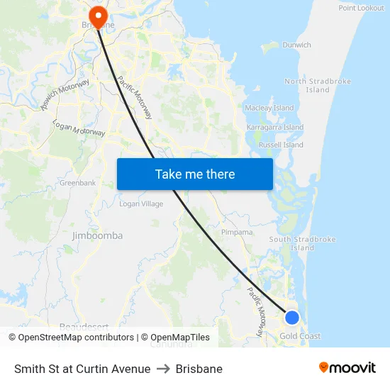 Smith St at Curtin Avenue to Brisbane map