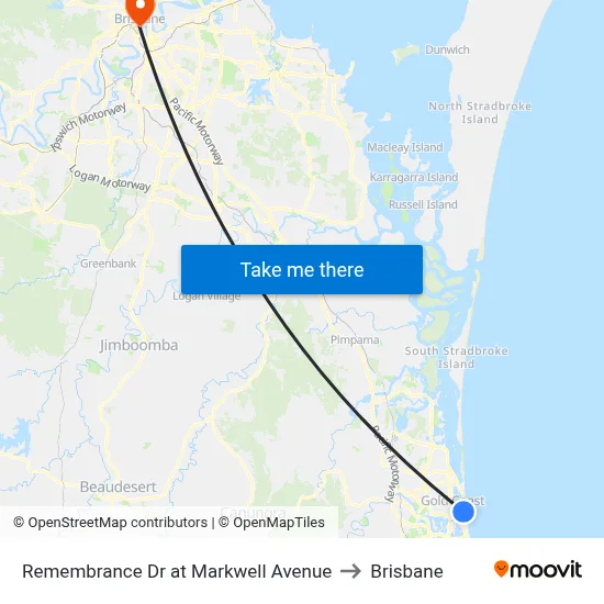Remembrance Dr at Markwell Avenue to Brisbane map