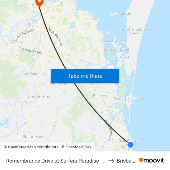 Remembrance Drive at Surfers Paradise Bvd to Brisbane map
