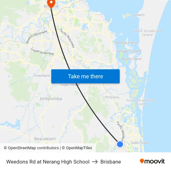 Weedons Rd at Nerang High School to Brisbane map
