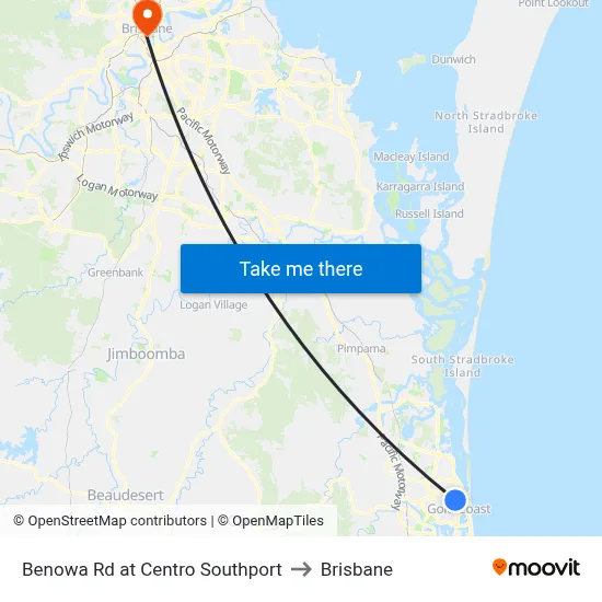 Benowa Rd at Centro Southport to Brisbane map