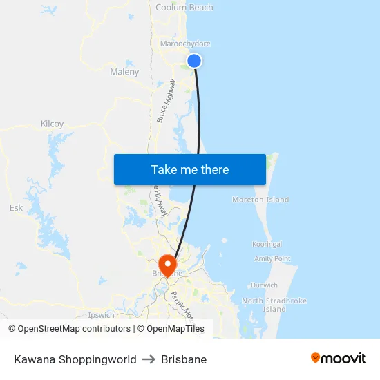 Kawana Shoppingworld to Brisbane map
