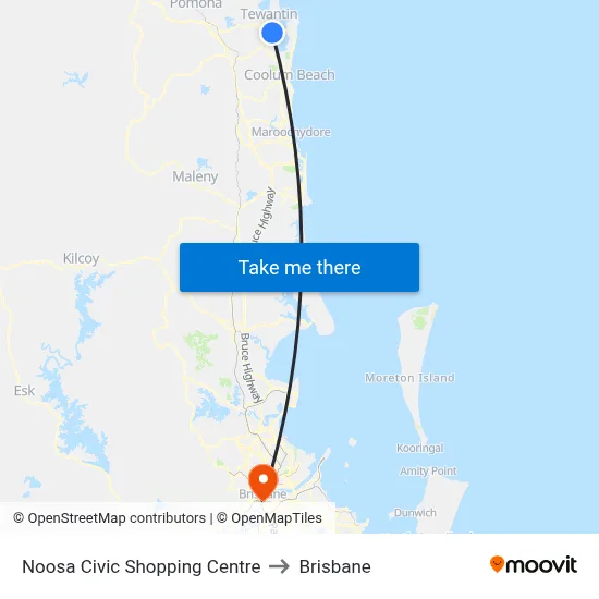Noosa Civic Shopping Centre to Brisbane map
