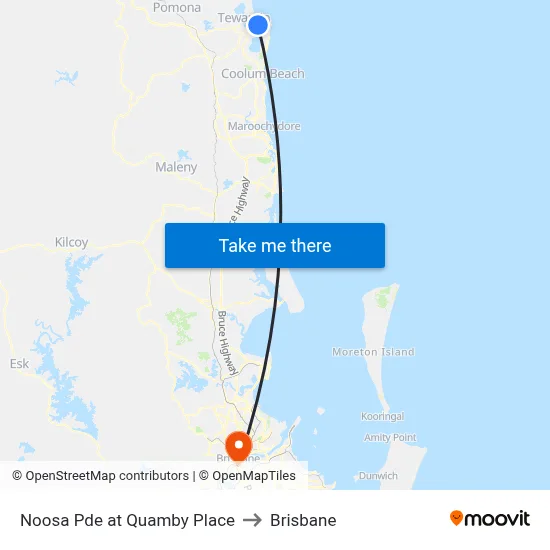 Noosa Pde at Quamby Place to Brisbane map