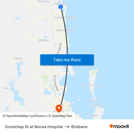 Goodchap St at Noosa Hospital to Brisbane map