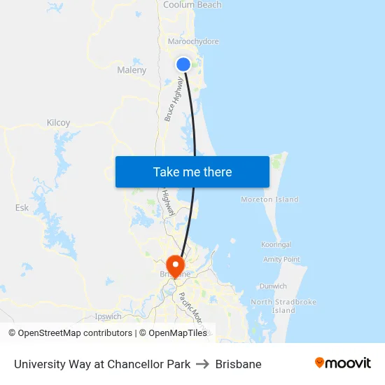 University Way at Chancellor Park to Brisbane map