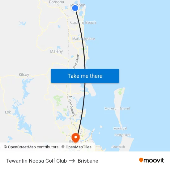 Tewantin Noosa Golf Club to Brisbane map