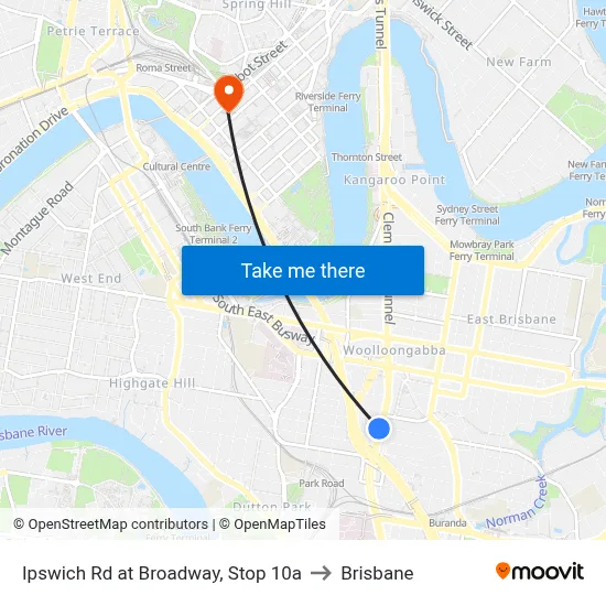 Ipswich Rd at Broadway, Stop 10a to Brisbane map