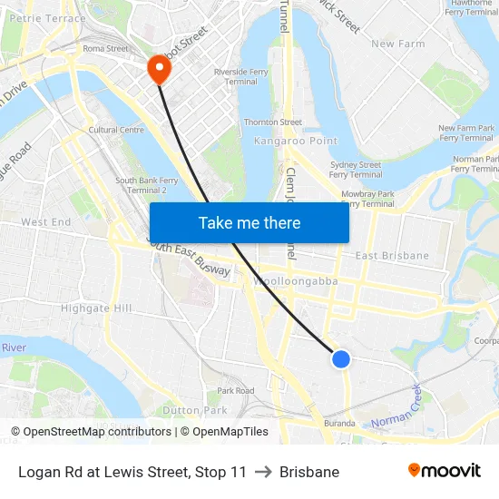 Logan Rd at Lewis Street, Stop 11 to Brisbane map