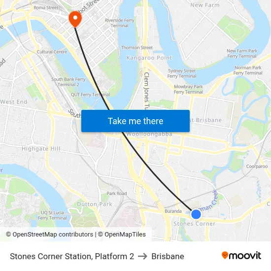 Stones Corner Station, Platform 2 to Brisbane map