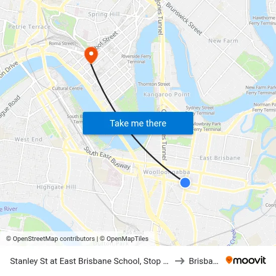 Stanley St at East Brisbane School, Stop 10 to Brisbane map