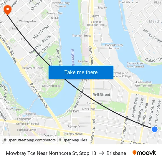 Mowbray Tce Near Northcote St, Stop 13 to Brisbane map