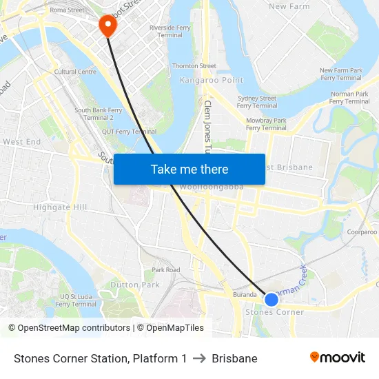 Stones Corner Station, Platform 1 to Brisbane map