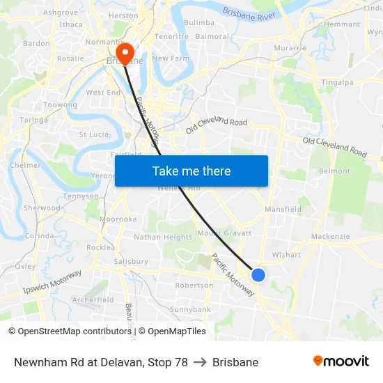 Newnham Rd at Delavan, Stop 78 to Brisbane map