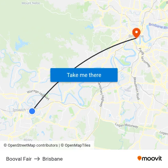 Booval Fair to Brisbane map