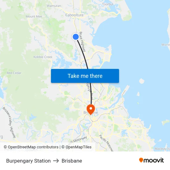 Burpengary Station to Brisbane map