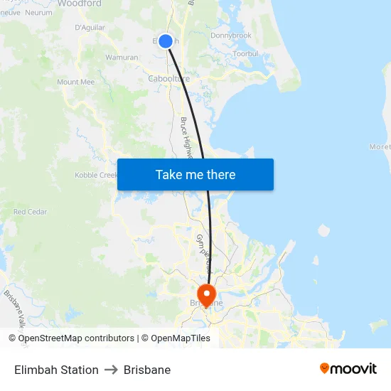 Elimbah Station to Brisbane map