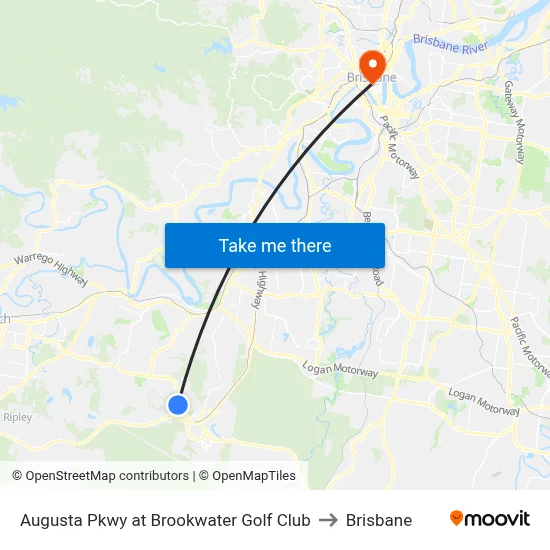 Augusta Pkwy at Brookwater Golf Club to Brisbane map